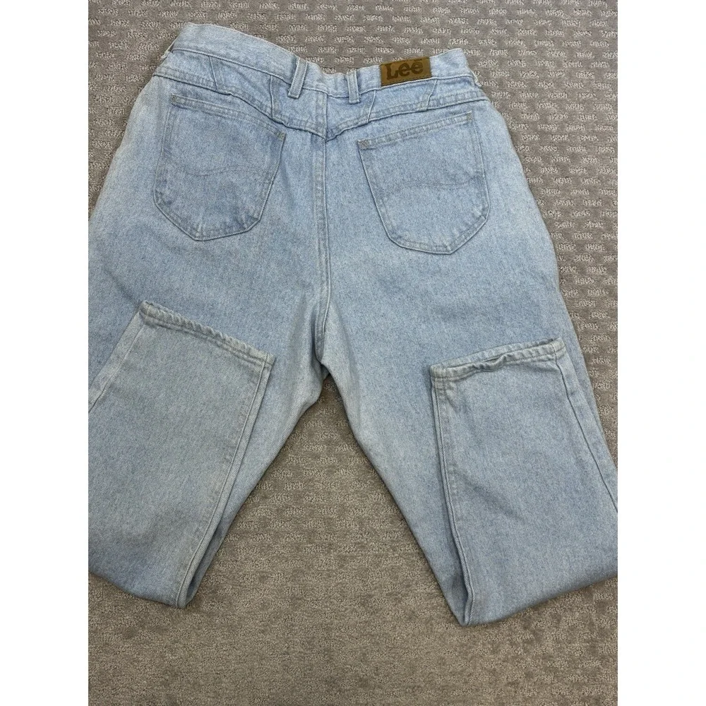 Vintage Lee Jeans Women's 16 Petite Blue Stone Wash High Rise Mom Jeans